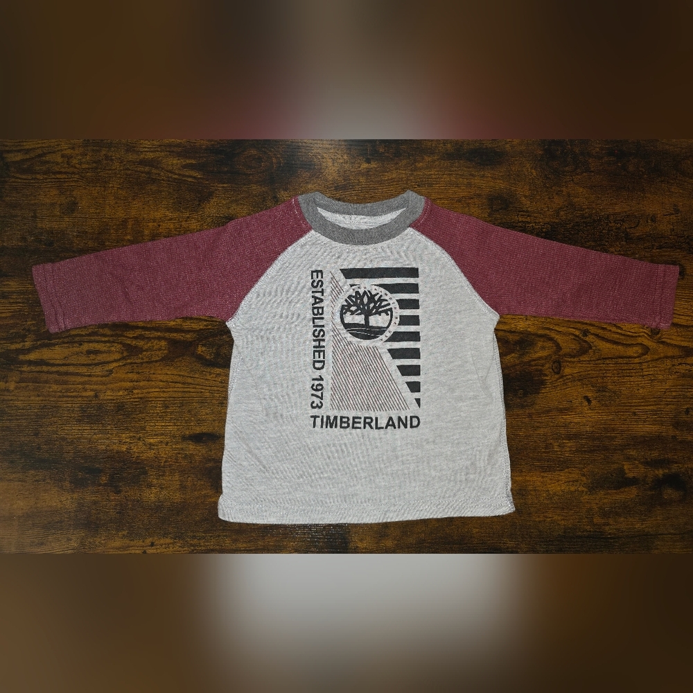 Timberland Toddler 18 Month Maroon And Grey Raglan T-Shirt